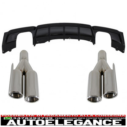 rear diffuser double exit edition gloss black with quad tailpipes suitable for bmw 3 series f30 f31 (2011-up) limousine touring m performance design
