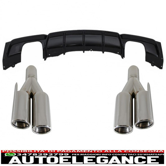 rear diffuser double exit edition gloss black with quad tailpipes suitable for bmw 3 series f30 f31 (2011-up) limousine touring m performance design