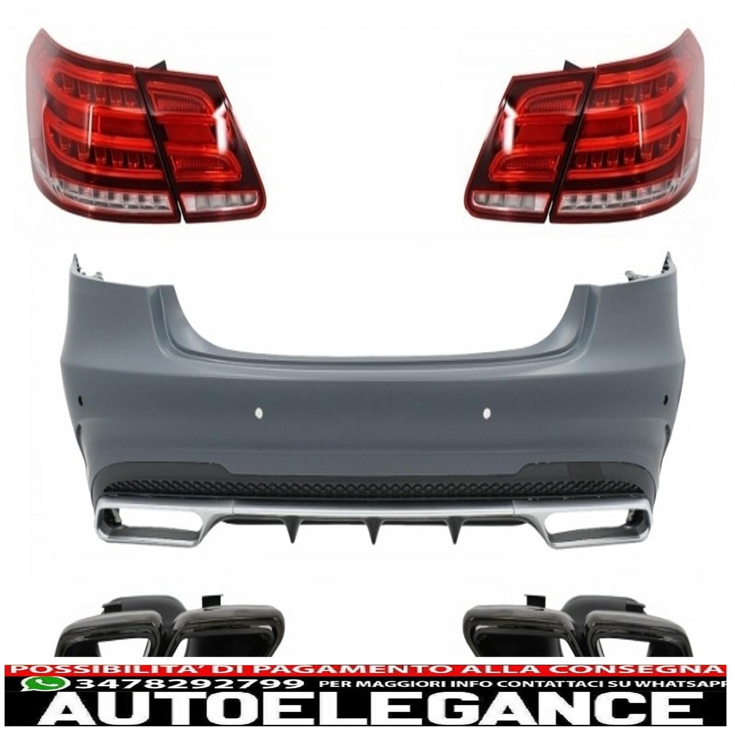 Rear bumper with black edition tailpipes and LED light bar rear lights suitable for mercedes w212 e class facelift (2009-2012) e63 design 