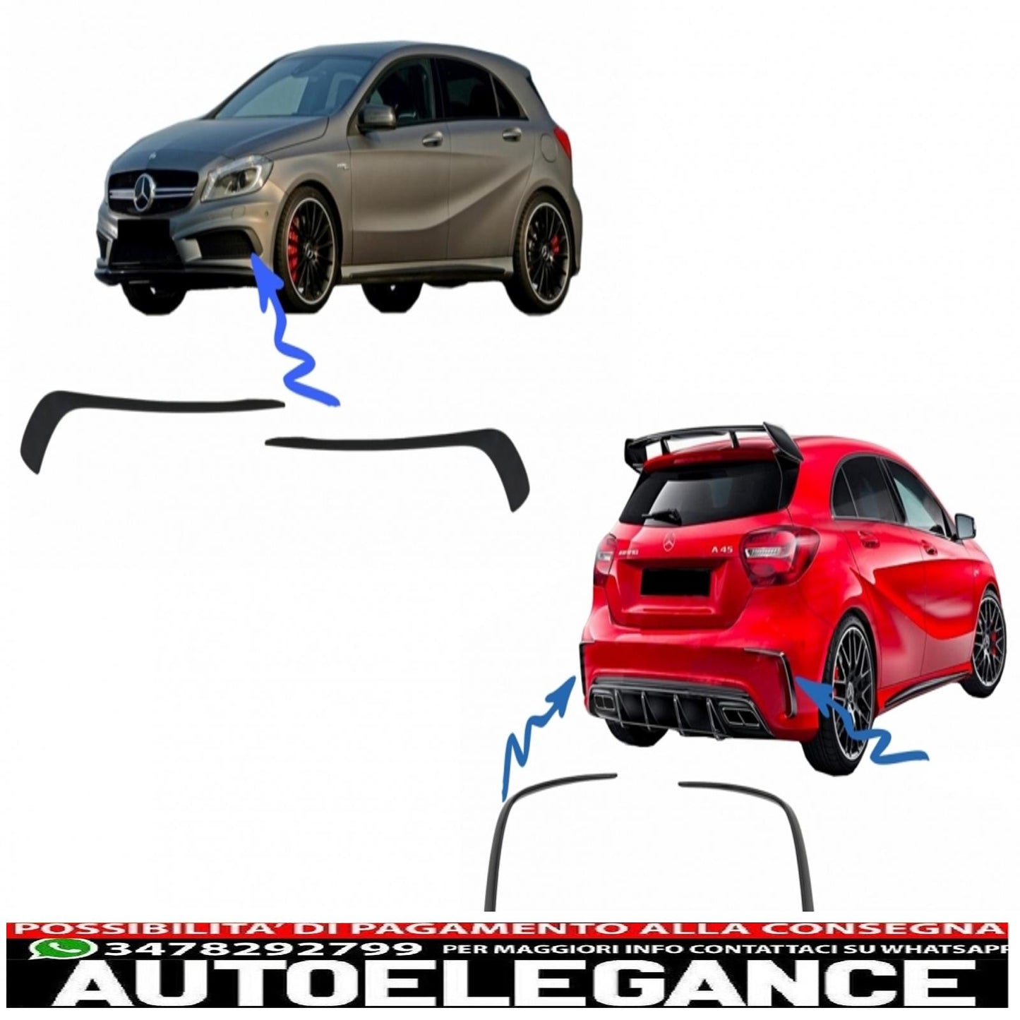 Bumper Splitter Fins Aero Suitable For Mercedes A-Class W176 A45 (2012-2018) Aero Edition Look