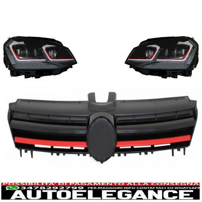 bi-xenon look led headlights suitable for vw golf 7 vii (2012-2017) facelift g7.5 gti design with sequential dynamic cornering lights with central grille 