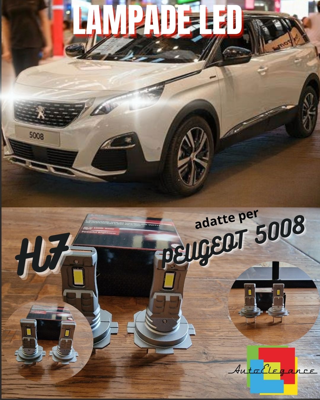 KIT LED H7 PER PEUGEOT 5008 SUV 6000K BIANCO 6000 LUMEN CANBUS ANABBAGLIANTI