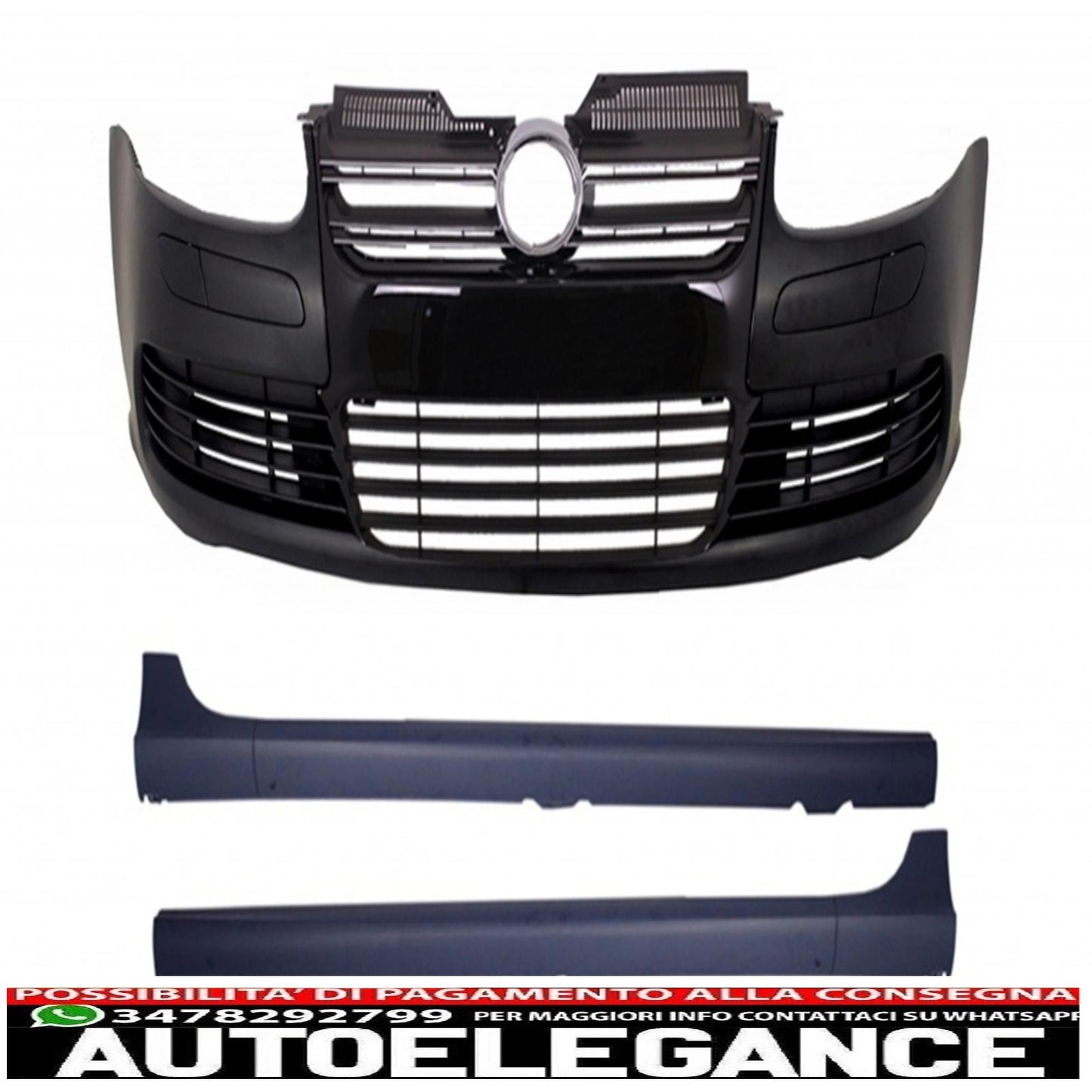 paraurti anteriore con minigonne laterali adatto per vw golf mk v 5 (2003-2007) r32 piano griglia nera lucida