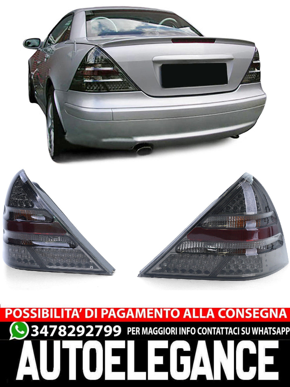 Fanali posteriori a LED in vetro trasparente fumè nero aftermarket compatibile con Mercedes SLK R170 96-04