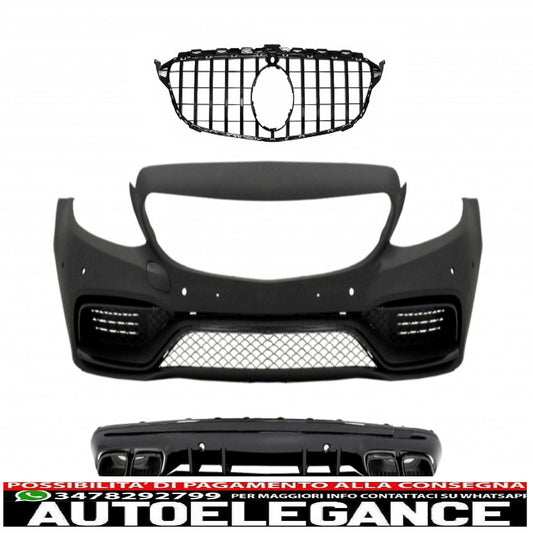 Paraurti anteriore adatto per mercedes classe c w205 s205 (2014-2018) con griglia e diffusore design c63 nero