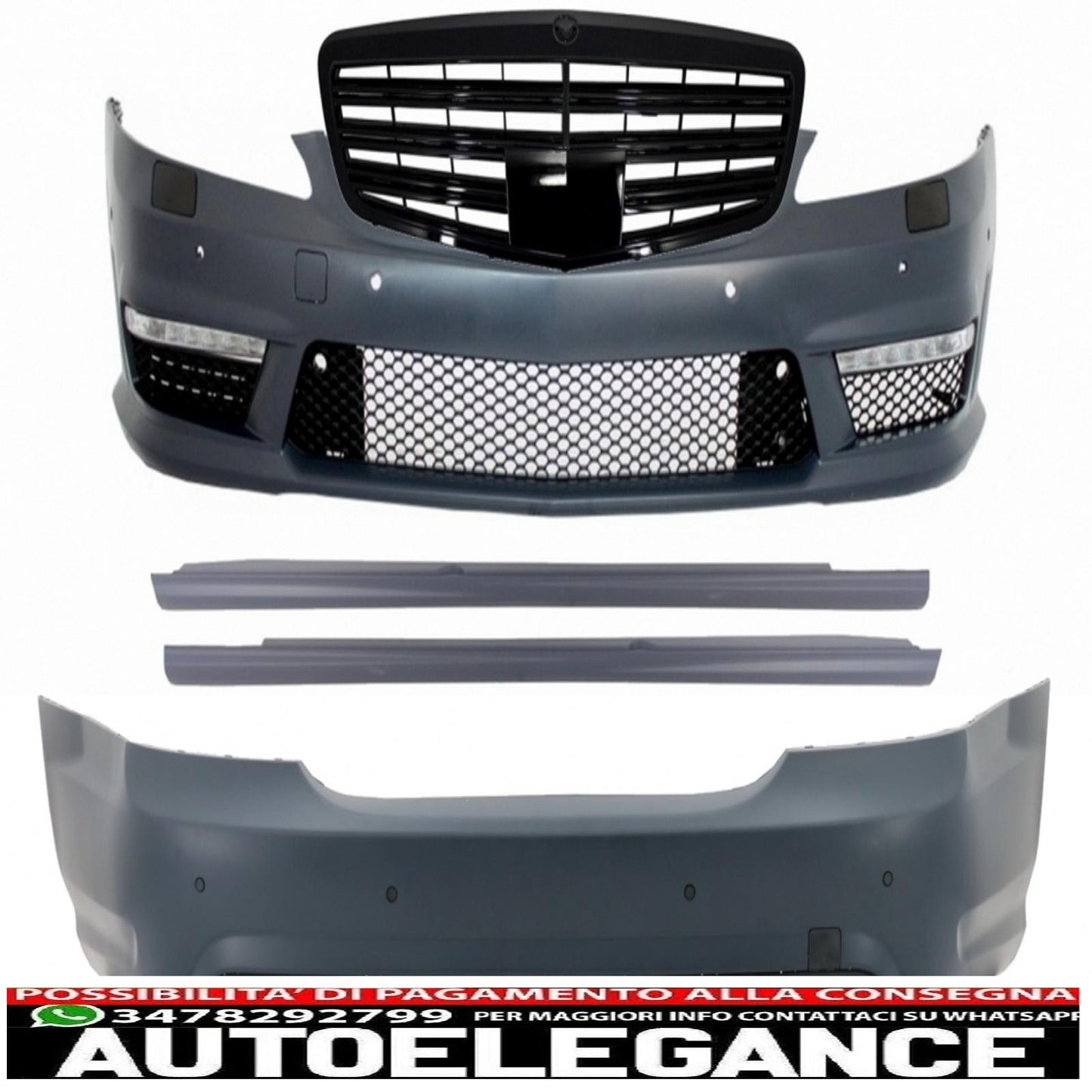 kit carrozzeria adatto per mercedes w221 (2005-2011) s65 design con griglia centrale nero pianoforte e minigonne laterali