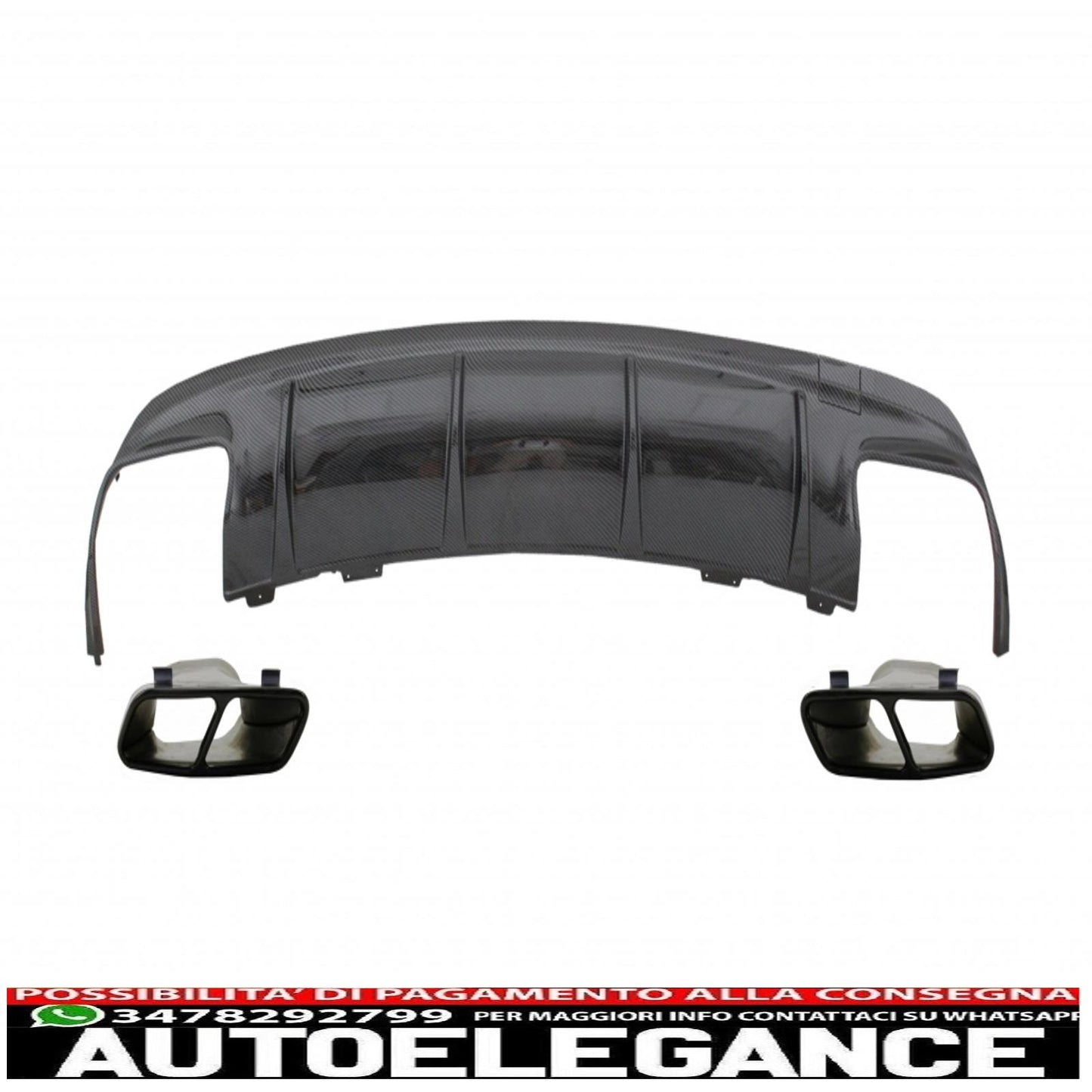 diffusore aria paraurti posteriore con terminali marmitta nero adatto per mercedes w117 cla (2013-2018) restyling cla45 carbon look