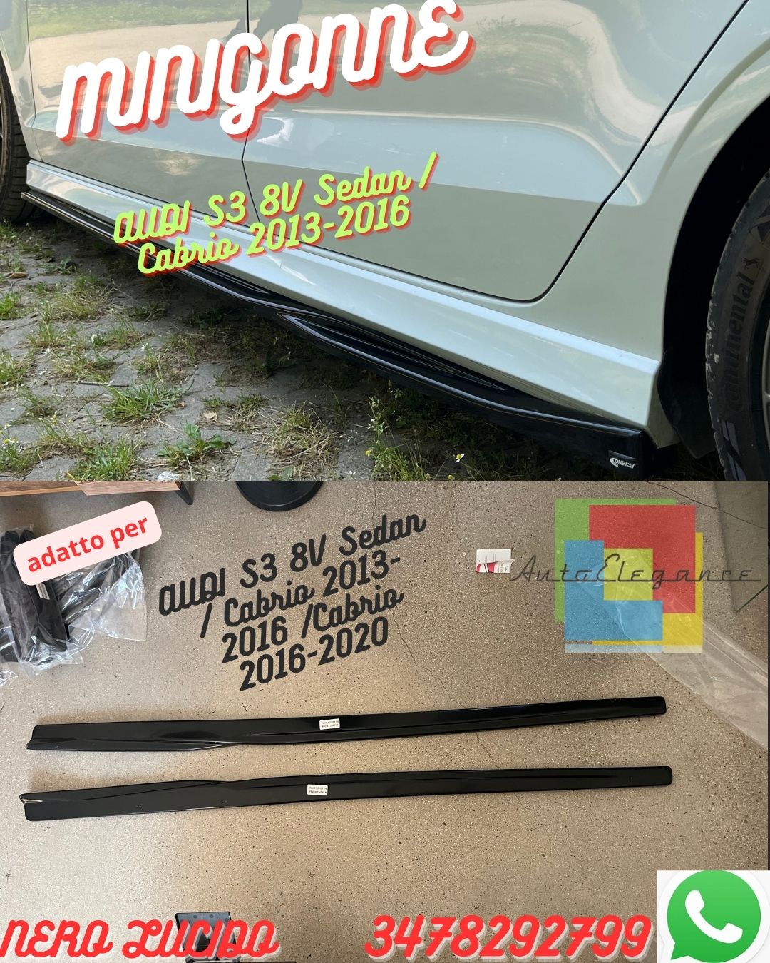 ⚡Minigonne Laterali per  AUDI S3 8V Sedan / Cabrio 2013-2016 /Cabrio 2016-2020 ⚡