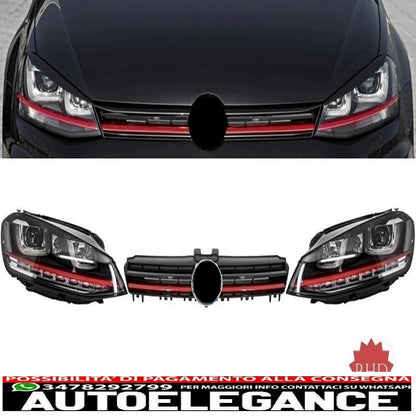 montaggio fari 3d led dinamico flusso sequenziale indicatore di direzione destra con griglia adatto per vw golf 7 vii (2012-2017) rosso r20 gti look