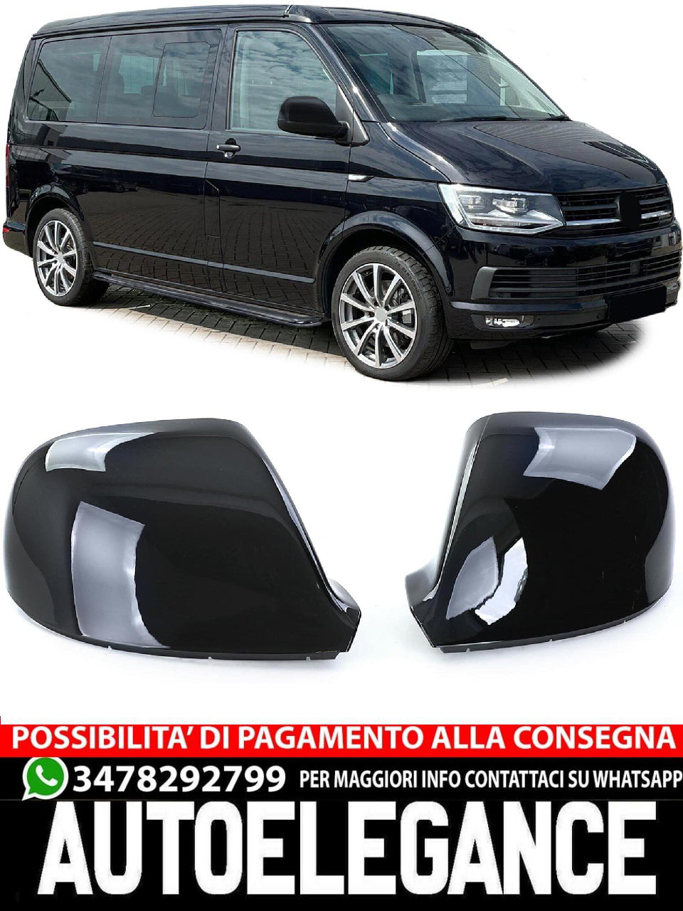 Calotte specchietto retrovisori di ricambio nero lucido compatibile per VW Bus T5.2 T6 T6.1 Amarok
