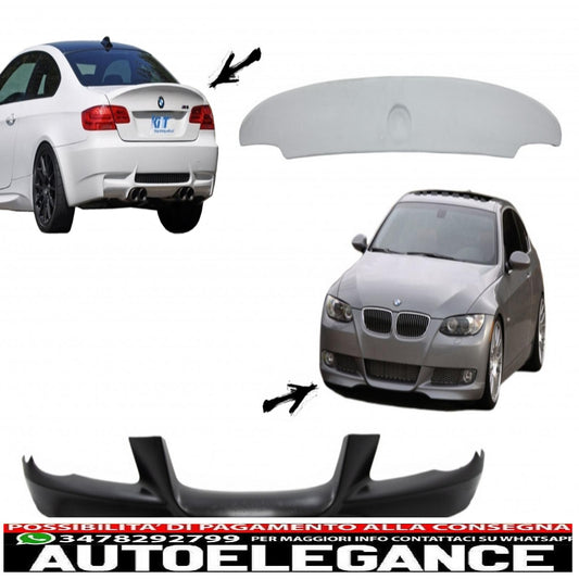 Labbro del paraurti anteriore e coperchio dello spoiler del bagagliaio posteriore adatto per BMW Serie 3 E92/E93 (2007-2009) Coupé Cabrio M-Tech Sport CLS Design