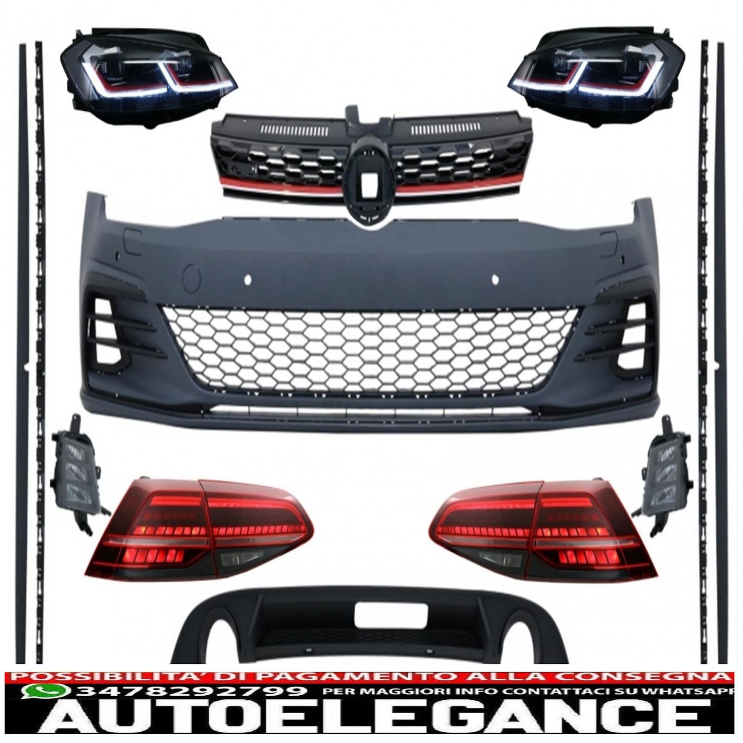complete body kit with led headlights and rear lights suitable for vw golf 7.5 vii facelift (2017-up) gti design 