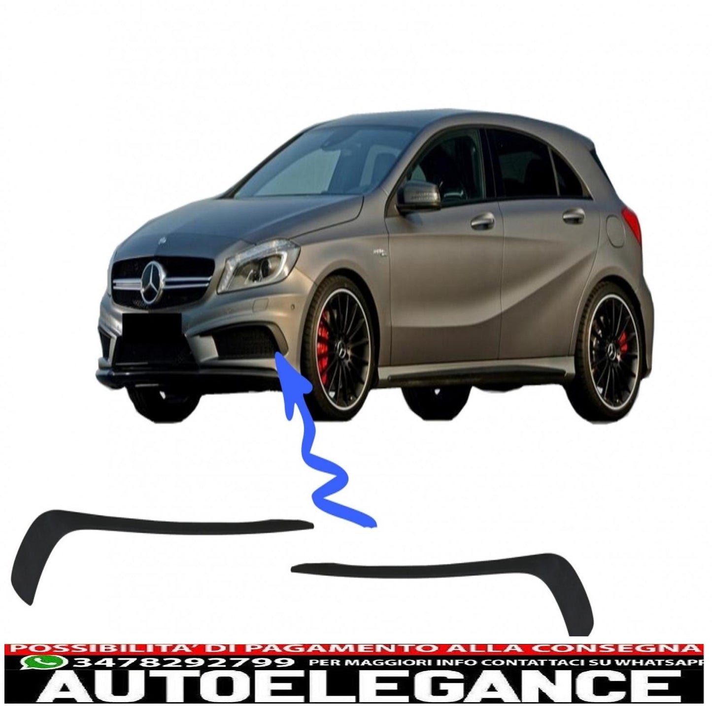 Front Bumper Splitter Wings Aerodynamic Eyebrows Suitable for Mercedes A-Class W176 (2012-08.2015) Design A45