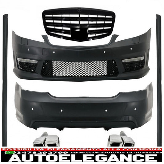 lwb body kit suitable for mercedes s class w221 (2005-2011) with central grille piano black and exhaust tips exhaust tips