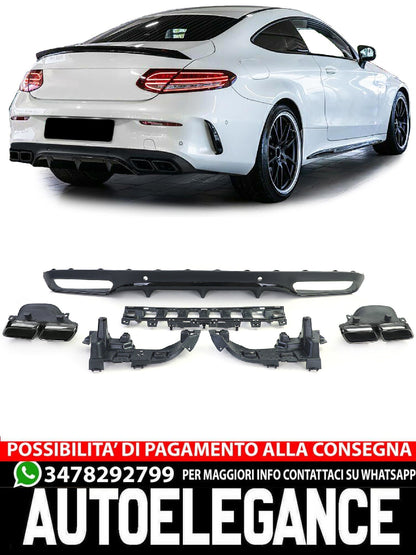 Diffusore Posteriore Sportivo con Terminali di Scarico Nero per Mercedes C C205 Coupé 15-18