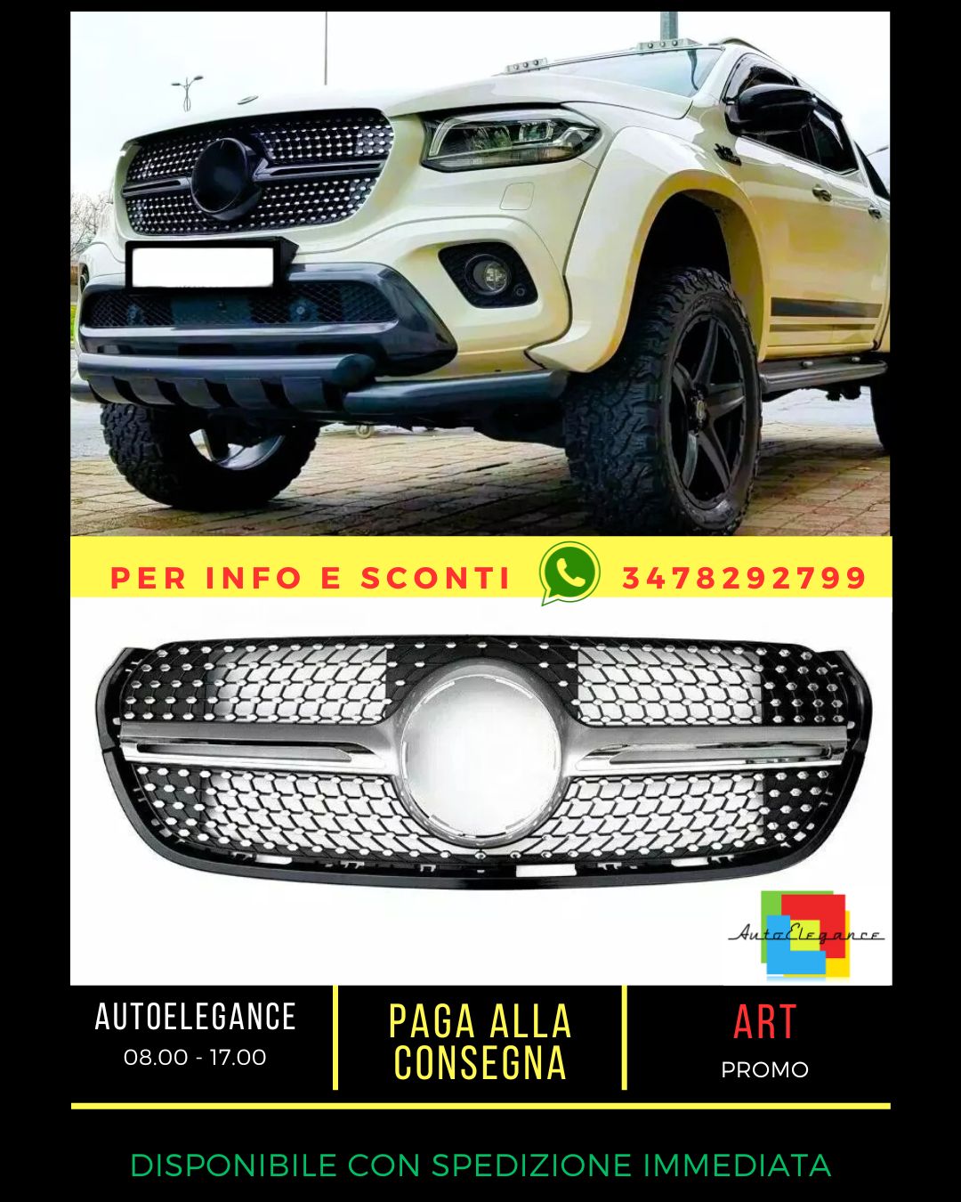 ✨Griglia Anteriore Nero Lucido adatta PER Mercedes X Class BR470 W470 15-19✨