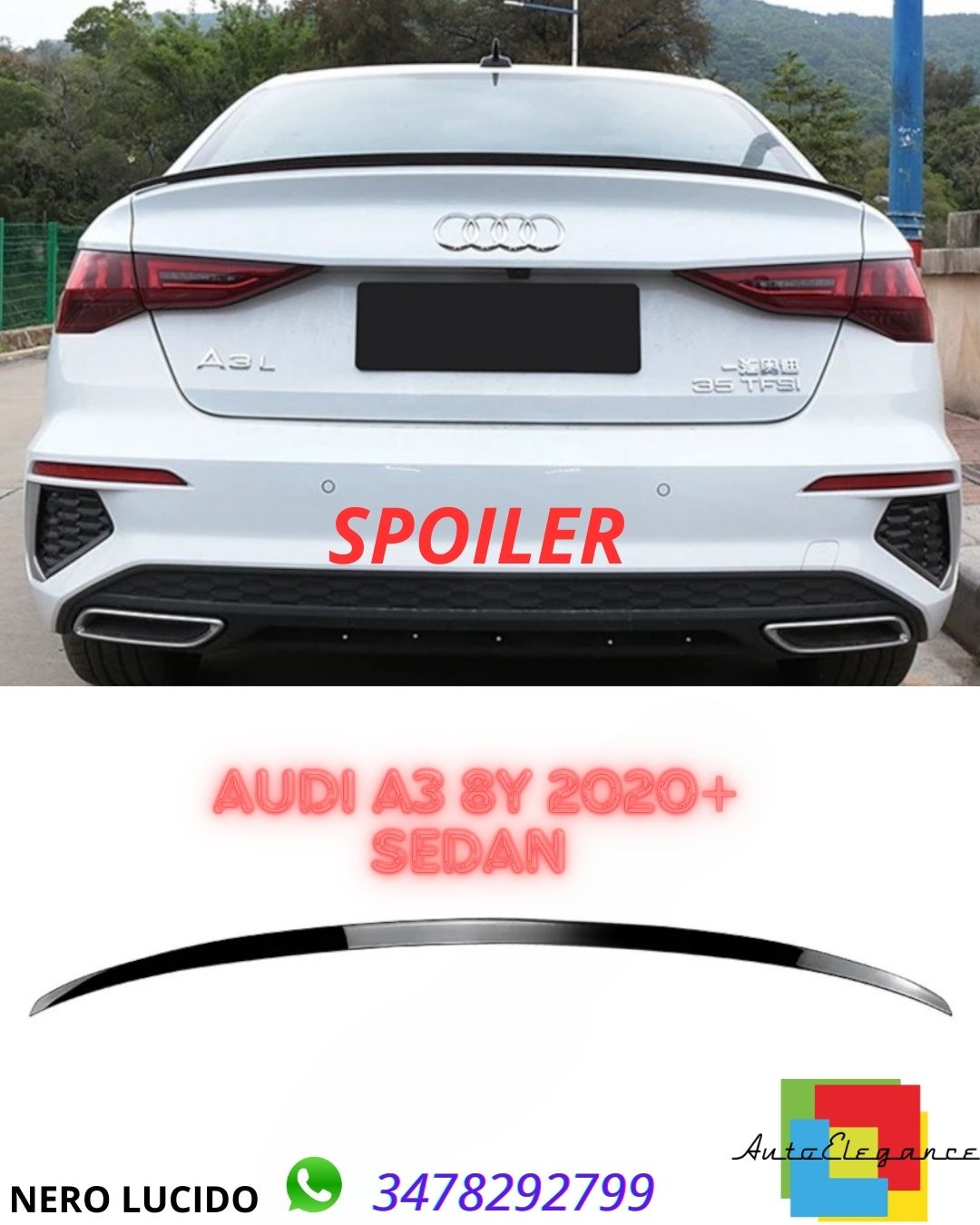 ✨✨Glossy Black Spoiler Suitable For Audi A3 8Y 2020+ Sedan✨✨ 