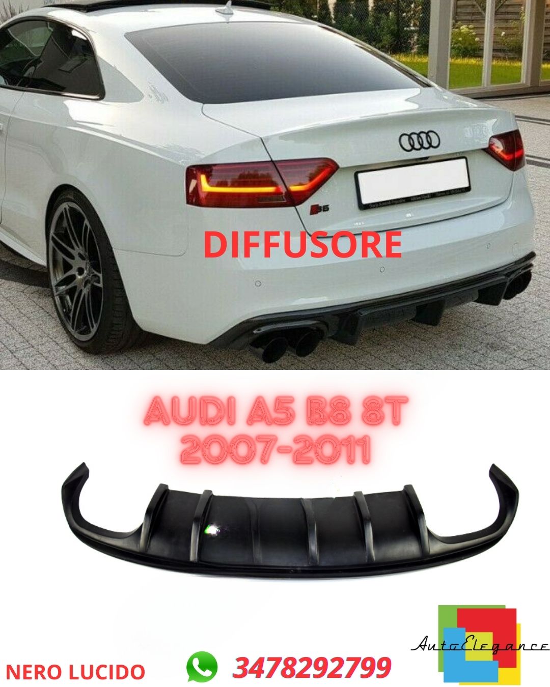 ✨DIFFUSER SUITABLE FOR Audi A5 B8 8T 2007-2011 with Sline + S5 coupe cabrio✨