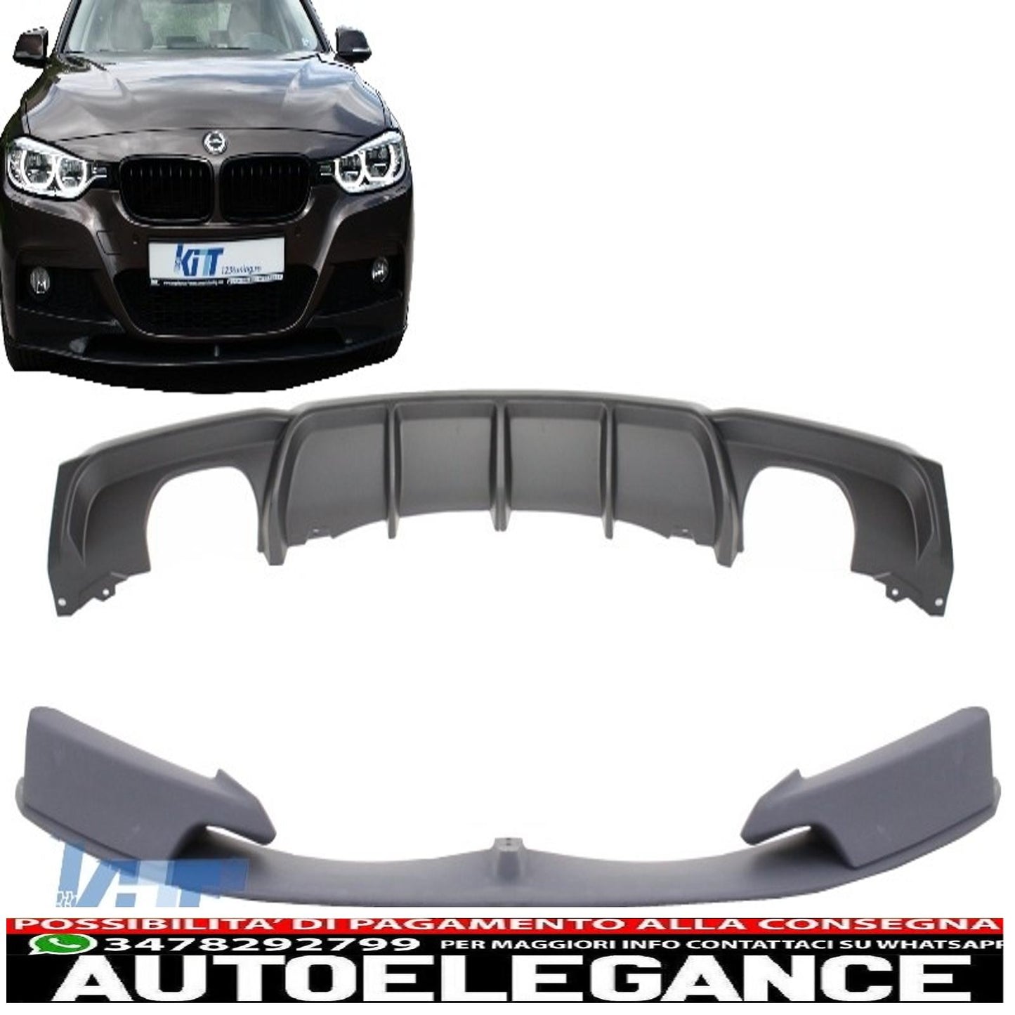 Spoiler paraurti anteriore con diffusore posteriore adatto per BMW Serie 3 F30 F31 (2011-up) Limousine Touring M Performance Package