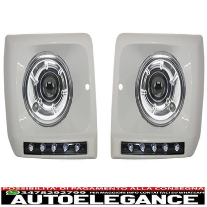 bi-xenon headlights chrome look suitable for mercedes g-class w463 (1989-2012) with white covers with led drl design g65