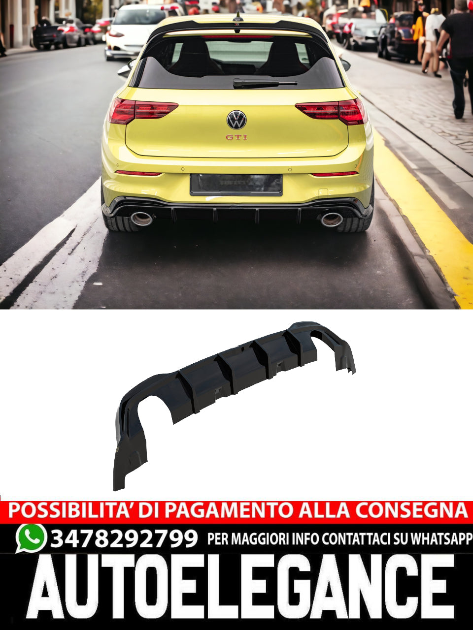 DIFFUSORE POSTERIORE ADATTO PER VOLKSWAGEN GOLF 8 GTI CLUBSPORT