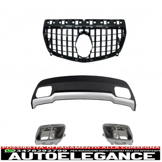 air diffuser with exhaust tips and panamericana gt-r grille all black for mercedes a class w176 (2012-08.2015) sport package 