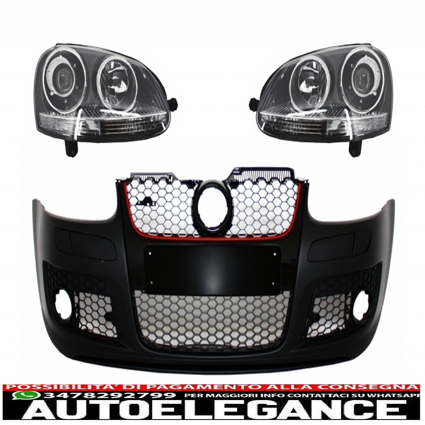 Paraurti anteriore adatto per vw golf v 5 mk5 (2003-2007) design gti con fari allo xeno