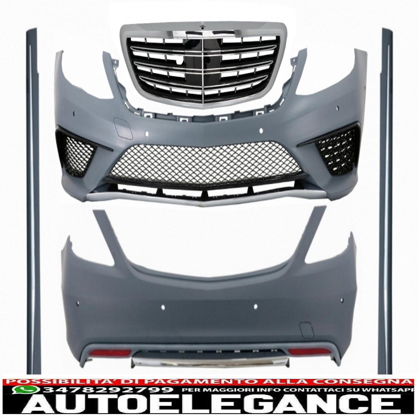 body kit with chrome exhaust tips and front grille suitable for mercedes s class w222 (2013-06.2017) design s63 