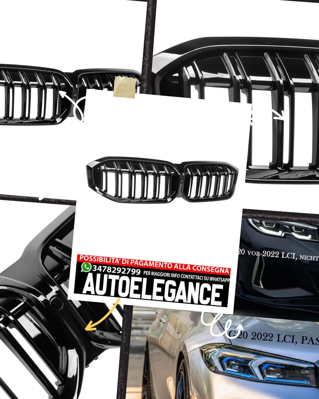 Griglia rene radiatore doppia barra adatta per BMW Serie 3 G20 2022 LCI nera
