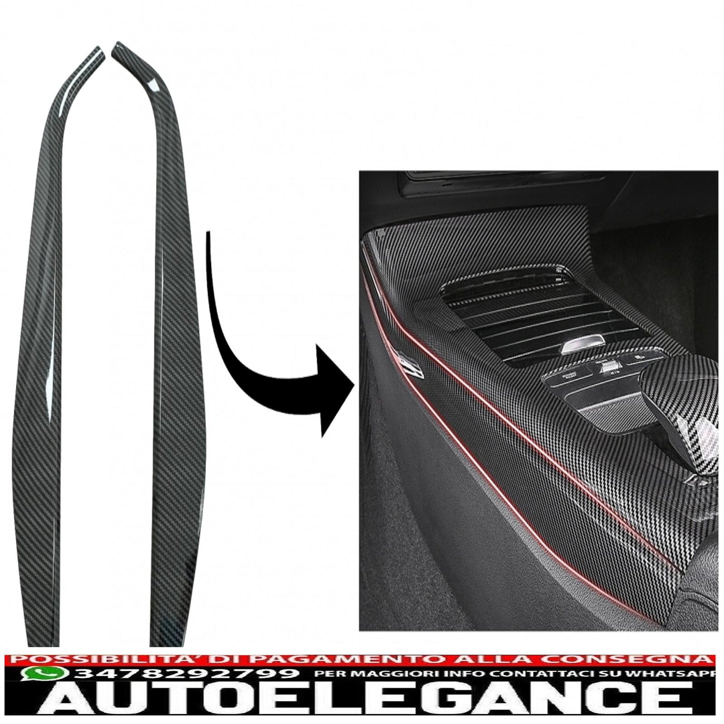 Copertura decorativa laterale del pannello della console centrale dell'auto, adatta per Mercedes Classe A W177 V177 (2018 in poi), carbonio AUTOELEGANCERICAMBI