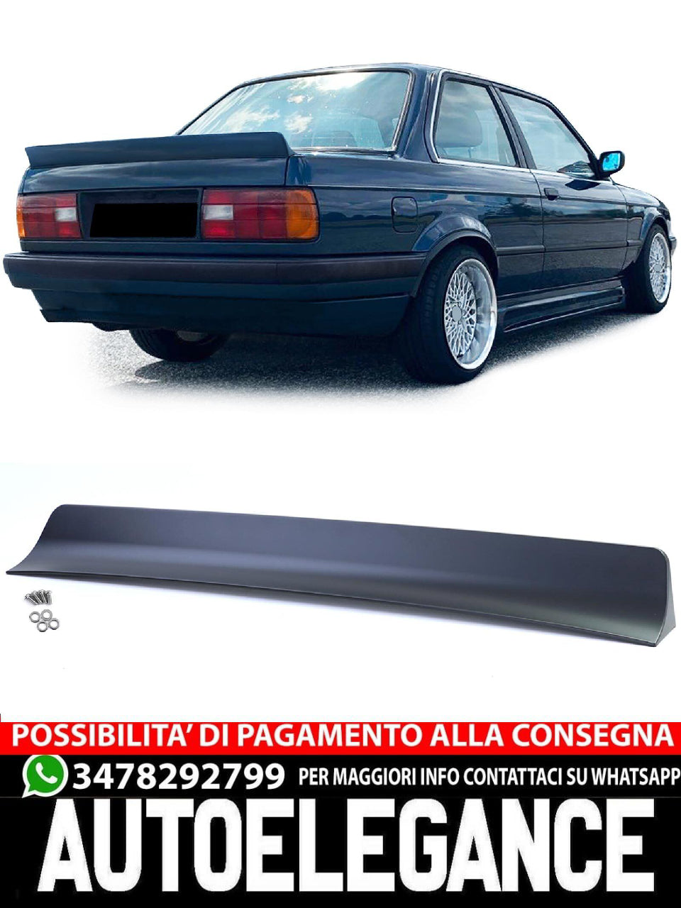 Labbro spoiler posteriore BIG Ducktail aftermarket compatibile con BMW Serie 3 E30 Limo Cabrio 82-93