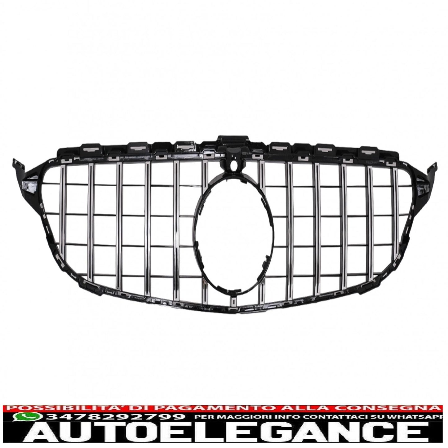 front grille suitable for mercedes c class w205 s205 c205 (2014-2018) gt-r design panamericana black chrome with 360 camera 