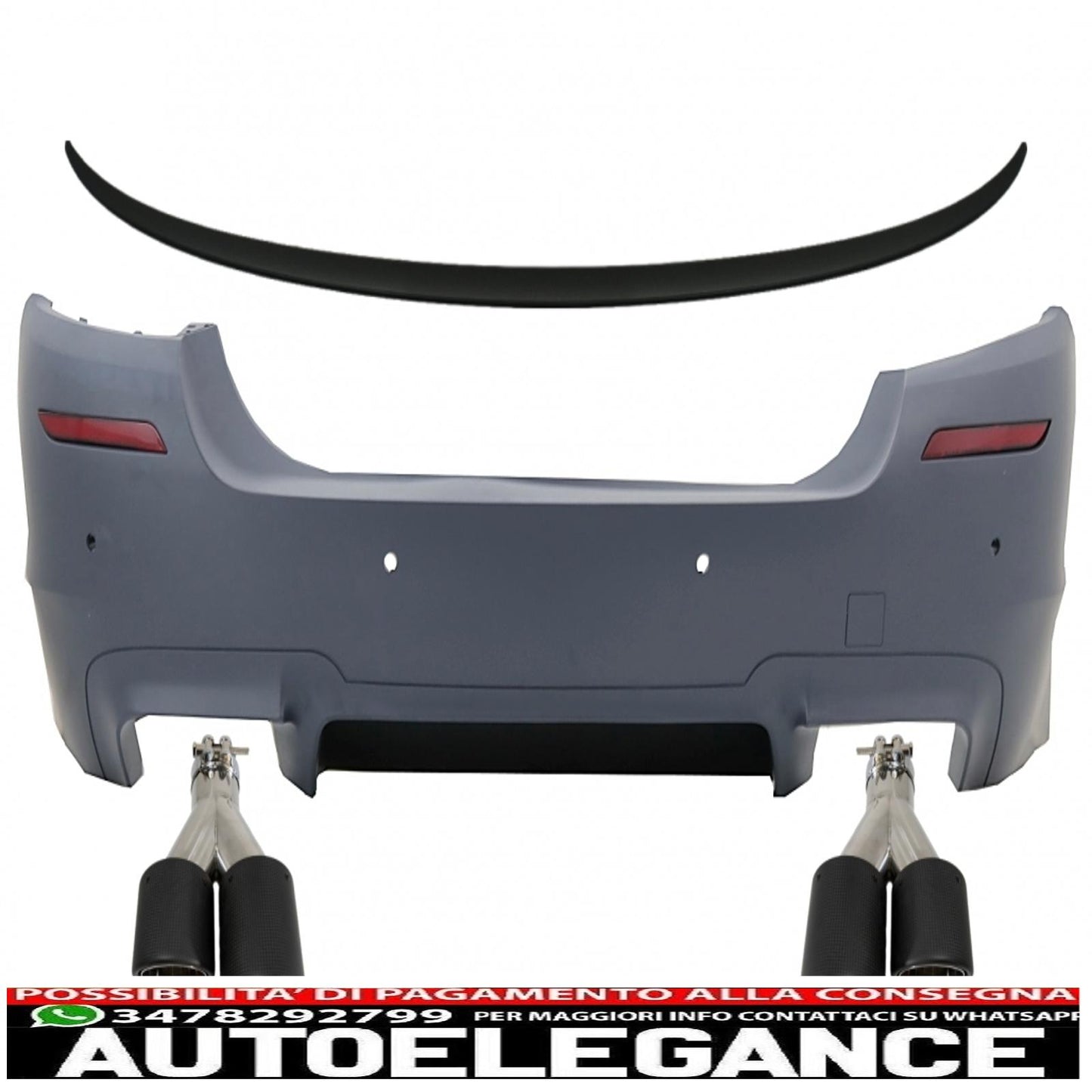Rear Bumper with Trunk Spoiler and Dual Carbon Fiber Exhaust Tips Fit for BMW 5 Series F10 (2011-2017) M5 Design