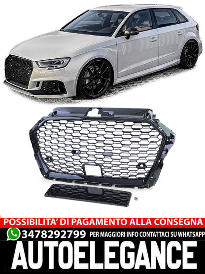Griglia sportiva Griglia a nido d'ape nera lucida compatibile per Audi A3 8V 16-20 con ACC