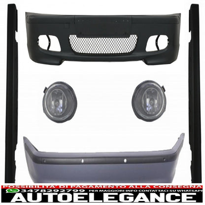 kit carrozzeria adatto per bmw serie 3 e46 berlina (1998-2004) paraurti con minigonne laterali in pdc e fendinebbia design m-technik cromato trasparente