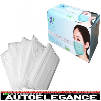 confezione da 50 mascherine protettive monouso con pieghe 3 strati unisex con fascia piegabile AUTOELEGANCERICAMBI