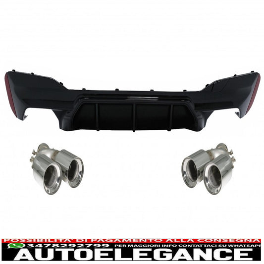 diffusore paraurti posteriore pianoforte nero con terminali di scarico cromati adatti per bmw serie 5 g30 g31 limousine touring (2017-2020) design m5