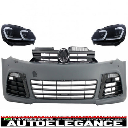 front bumper with led headlights dynamic sequential cornering lights suitable for vw golf vi 6 mk6 (2008-2013) r20 design with pdc 