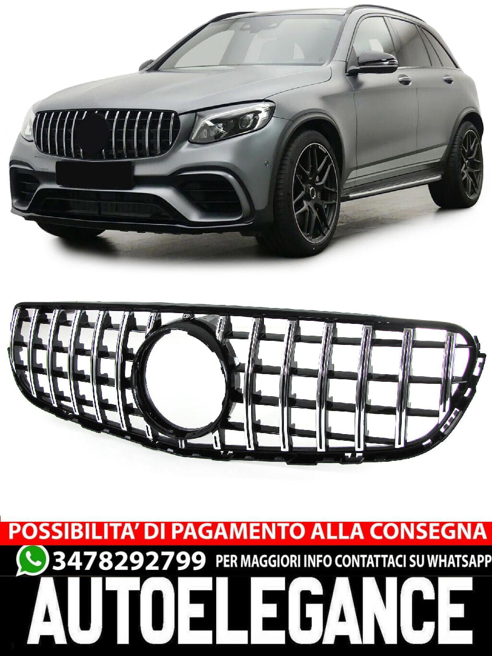 Griglia del radiatore sportiva nera cromata aftermarket compatibile con Mercedes GLC X253 Coupé C253 15-19