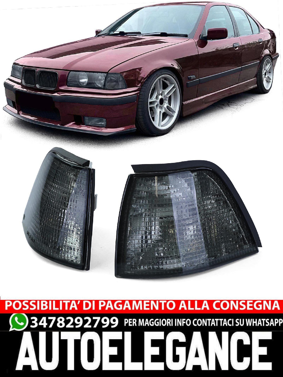Coppia indicatori di direzione fumè neri adatti per BMW Serie 3 E36 Berlina Touring Compact 90-98