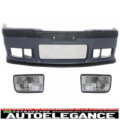 paraurti anteriore adatto per bmw serie 3 e36 (1992-1998) design m3 con fendinebbia cromati