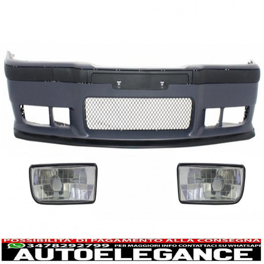 paraurti anteriore adatto per bmw serie 3 e36 (1992-1998) design m3 con fendinebbia cromati