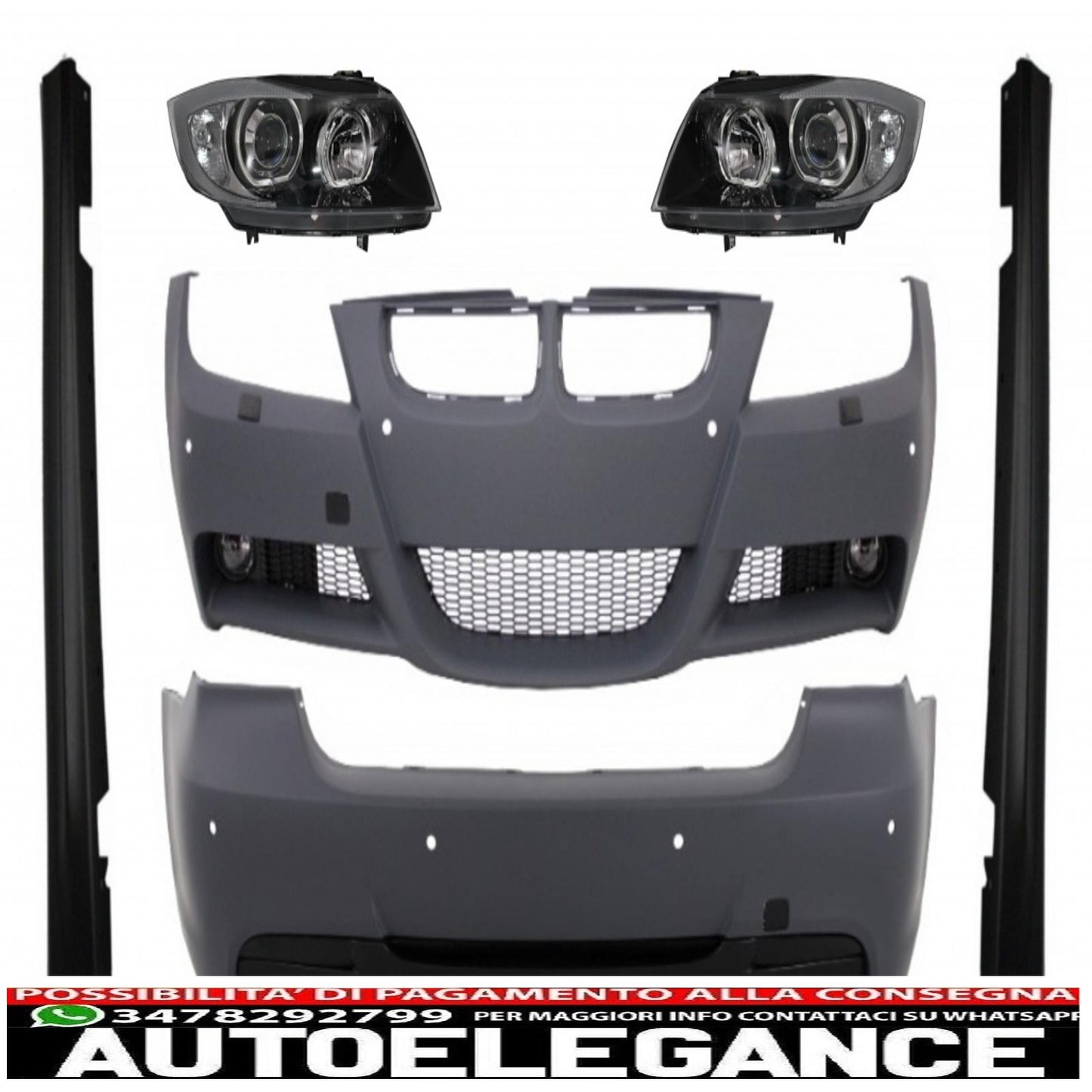 complete body kit suitable for bmw 3 series e90 (2005-2008) m-technik m-performance design with black angel eye headlights
