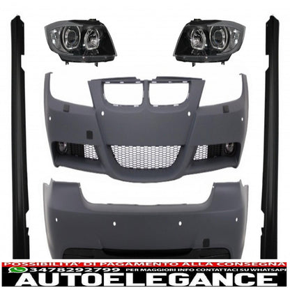 complete body kit suitable for bmw 3 series e90 (2005-2008) m-technik m-performance design with black angel eye headlights