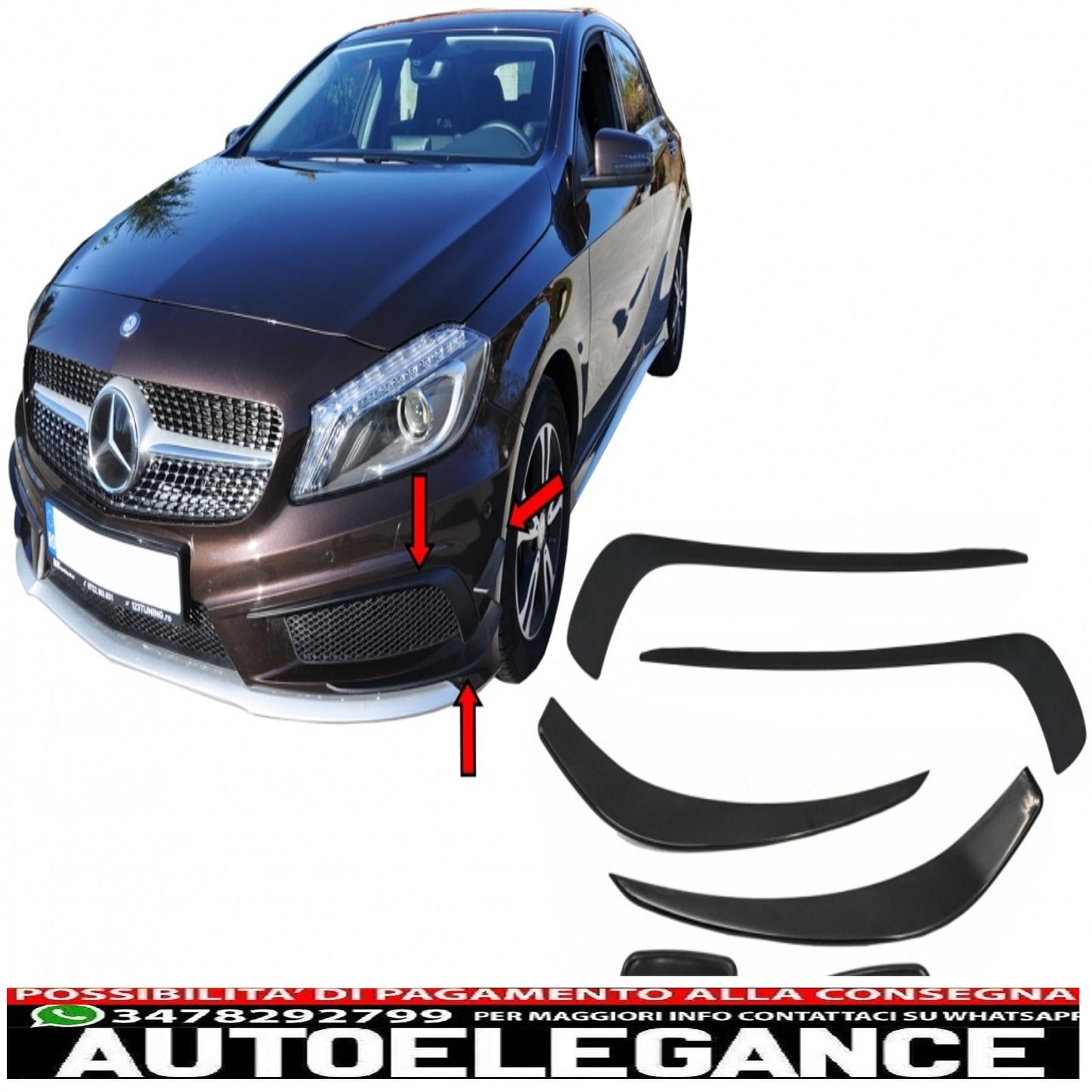 AUTOELEGANCETUNING - AUTOELEGANCETUNING - MERCEDES CLASSE A W176 SOTTO  PARAURTI ANTERIORE SPLITTER IN ABS NERO LUCIDO