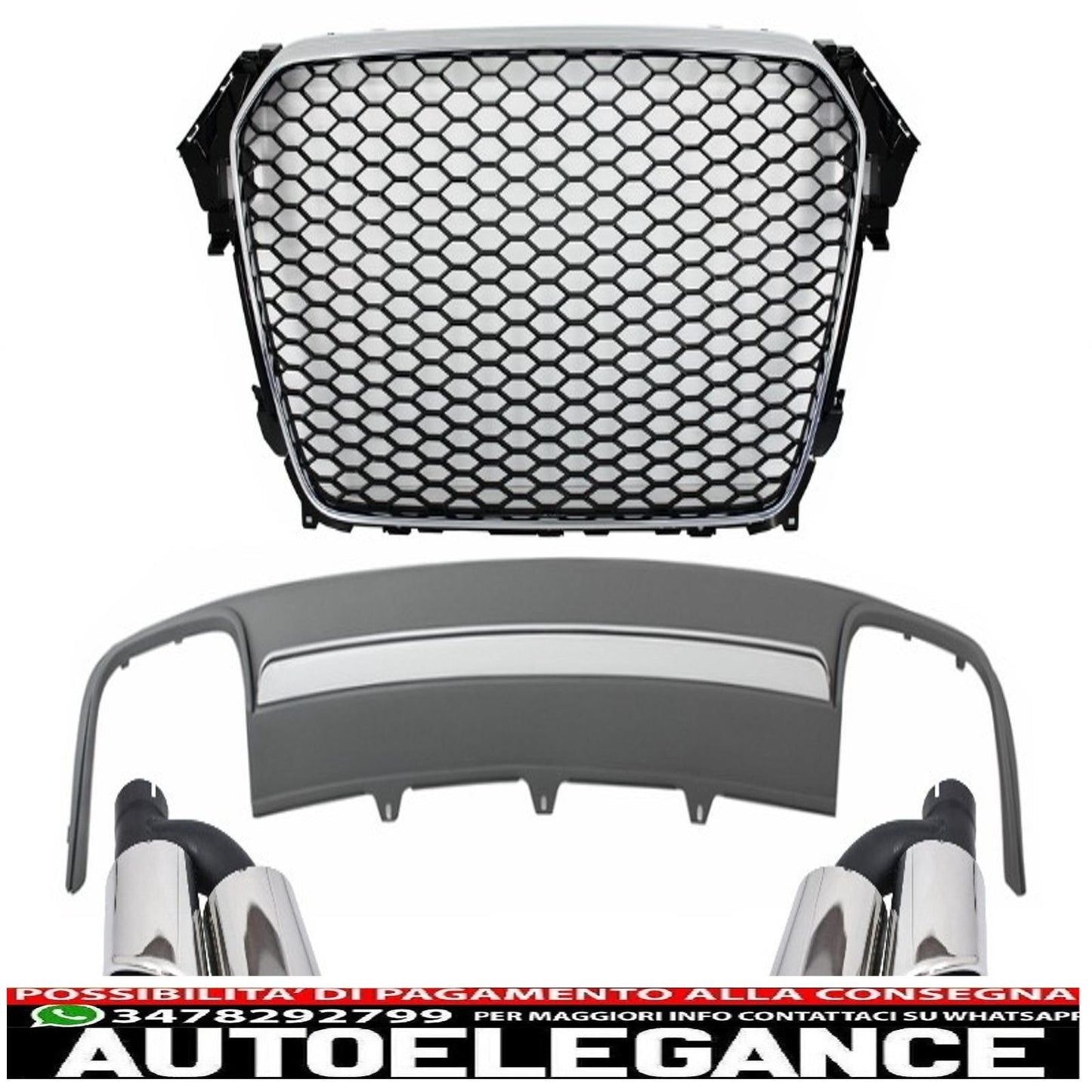 montaggio griglia centrale con mantovana paraurti posteriore diffusore d'aria e finali marmitta adatto per audi a4 b8 facelift (2012-2015) limousine/avant rs design