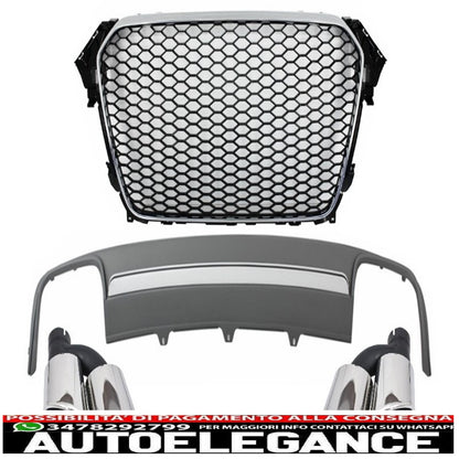 montaggio griglia centrale con mantovana paraurti posteriore diffusore d'aria e finali marmitta adatto per audi a4 b8 facelift (2012-2015) limousine/avant rs design