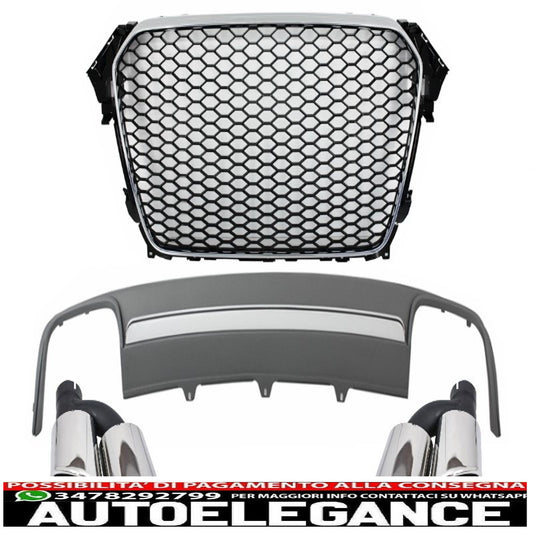central grille assembly with valance rear bumper air diffuser and muffler tips suitable for audi a4 b8 facelift (2012-2015) limousine/avant rs design