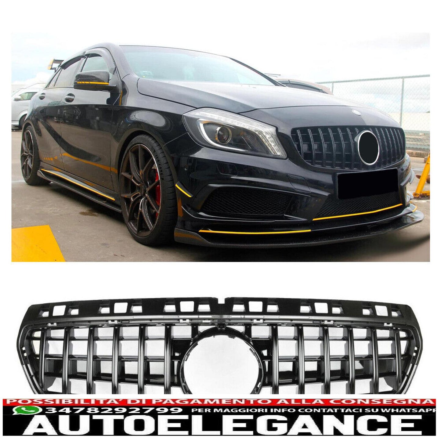 The sporty radiator grille fits the pre-facelift Mercedes W176 Panamericana GT