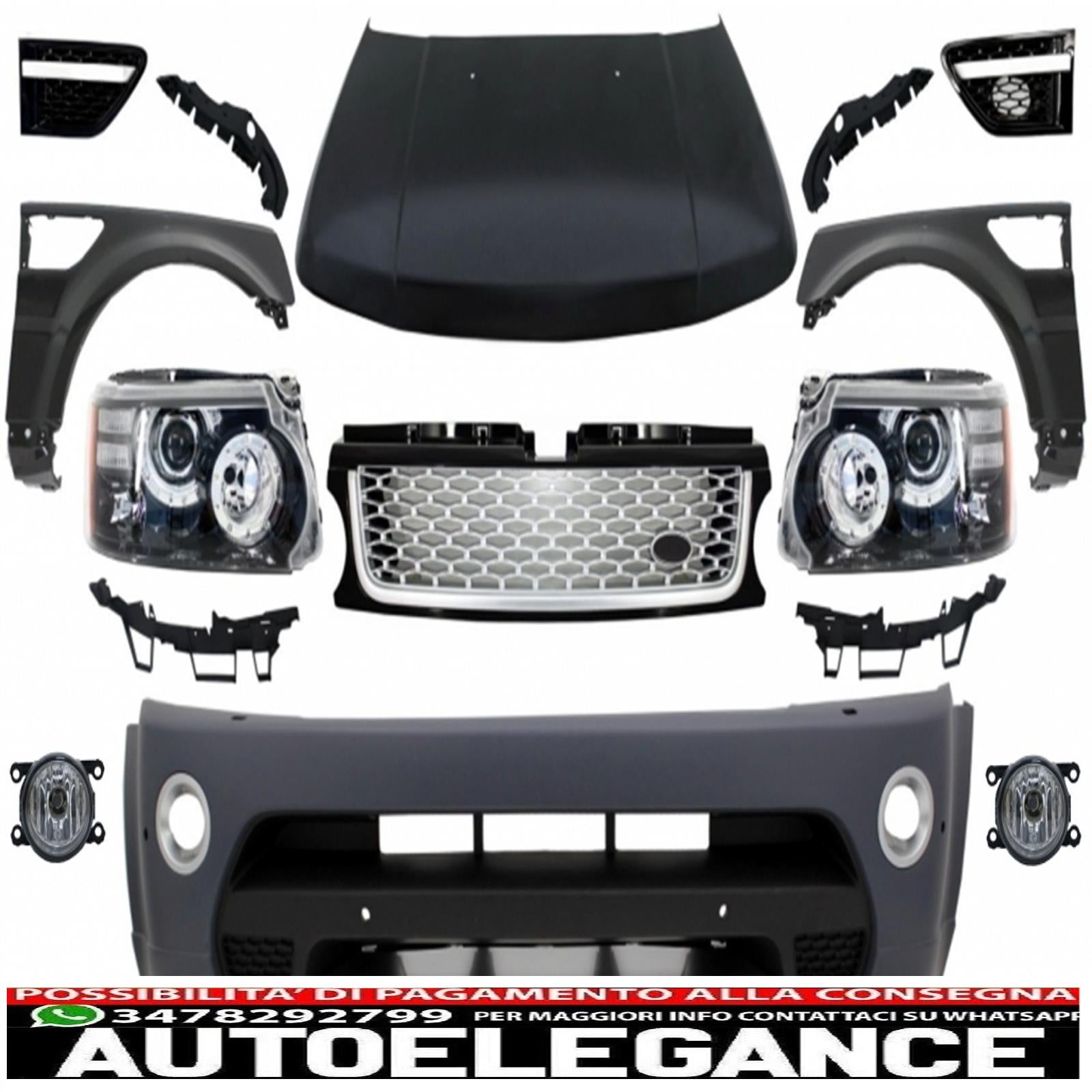 conversione anteriore adatta per Land Range Rover Sport L320 (2005-2013) design autobiografia paraurti fari cofano e parafanghi AUTOELEGANCERICAMBI